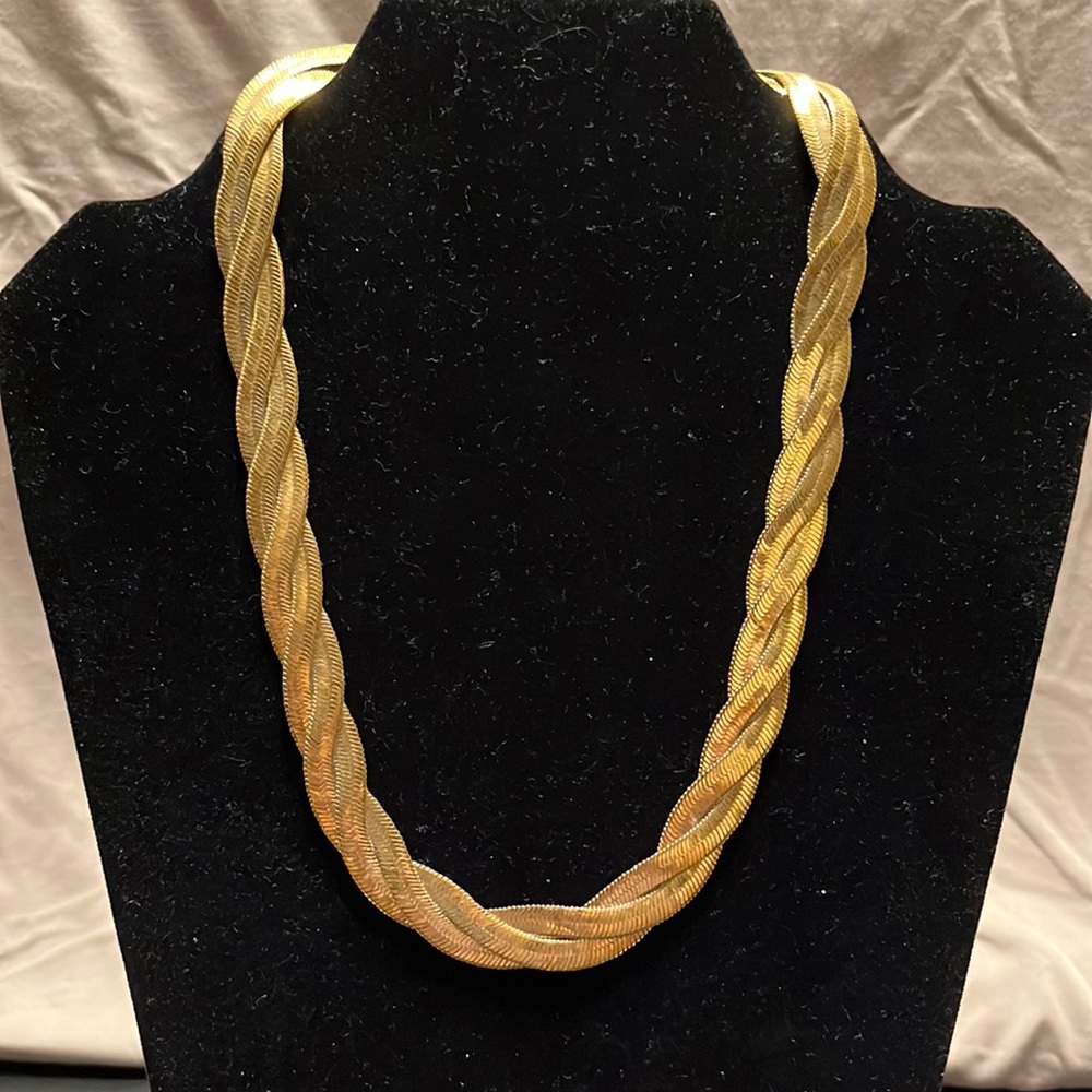 Avon - Vintage Polished Gold Tone Woven Braided Wide Snake Chain Necklace